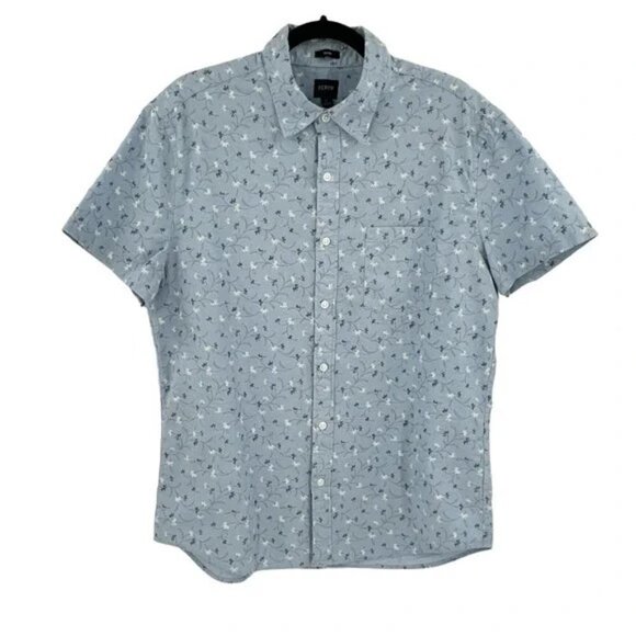 J. Crew Slim Fit Short Sleeve Floral Print Chambray Shirt XL - Picture 1 of 9
